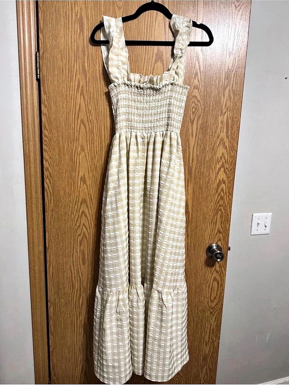 Gingham Maxi Dress in Cream